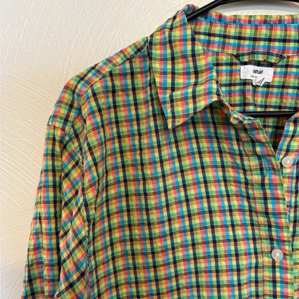 Men’s Aerie multicolored plaid button down size M - Picture 5 of 7